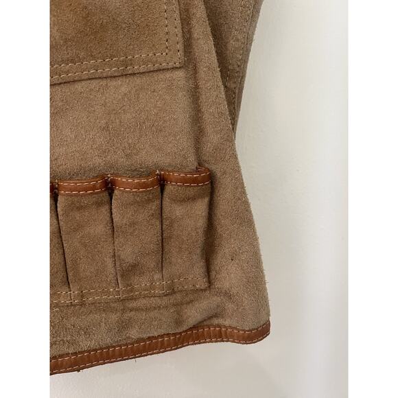 VTG Brittania Leather Suede Cargo Safari Utility Hunting Western Vest Flannel L - Picture 7 of 8